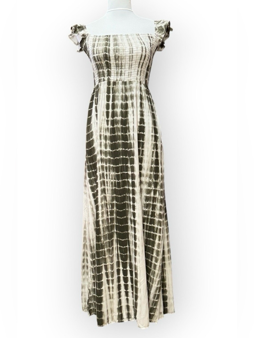 Cupshe searsuker Green and White Bohemian Hippie Tie Dye Maxi Dress Small